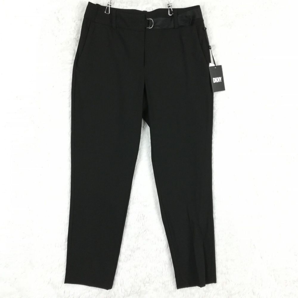 DKNY Womens Pants Casual Trouser Tie Waist Black Straight Leg 0 New